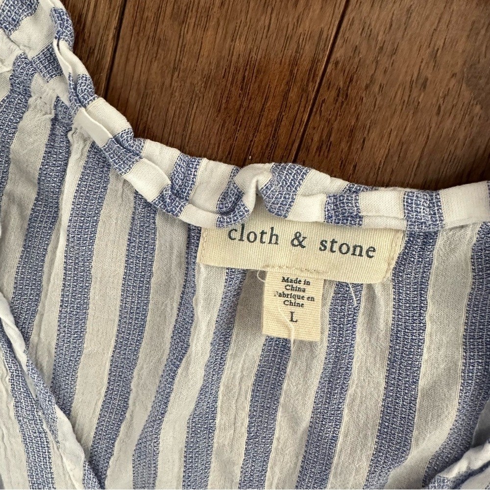 Anthropologie Cloth & Stone smock neck blue white stripe tank top blouse large - Picture 3 of 8